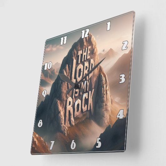神の宣言:主は私の岩 スクエア壁時計 (傾斜)