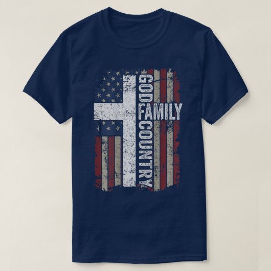 神の家族の国の愛国的なキリスト教十字架USA Tシャツ (デザイン正面)