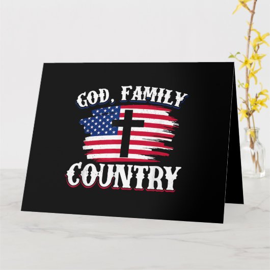 神の家族国アメリカ国旗クロスChristian P カード (黄色い花)