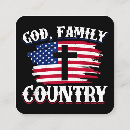 神の家族国アメリカ国旗クロスChristian P スクエア名刺 (裏面)