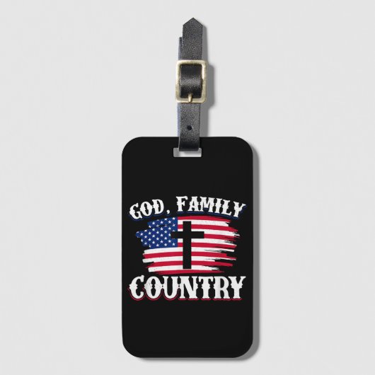 神の家族国アメリカ国旗クロスChristian P ラゲッジタグ (正面縦)