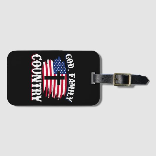 神の家族国アメリカ国旗クロスChristian P ラゲッジタグ (正面横)