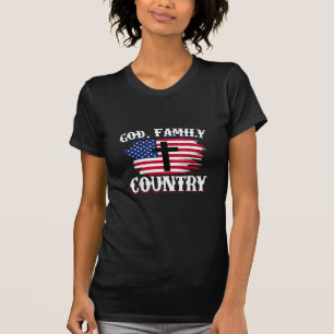 神の家族国アメリカ国旗クロスChristian P Tシャツ