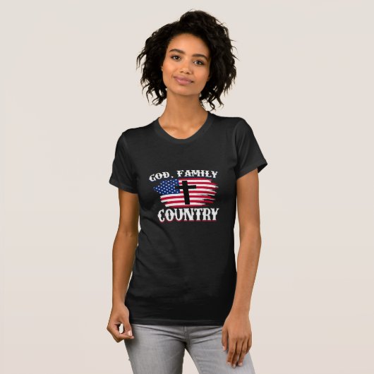 神の家族国アメリカ国旗クロスChristian P Tシャツ (正面フル)