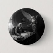 神の導き：天使によって助言されたドナルド・トランプ 缶バッジ (正面)