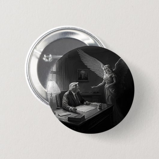 神の導き：天使によって助言されたドナルド・トランプ 缶バッジ (正面&裏面)