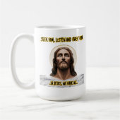 神の導き:求聞め、従う コーヒーマグカップ (左)