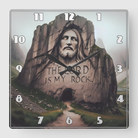神の岩:イエスが主を刻んだのは私の岩である スクエア壁時計 (正面)