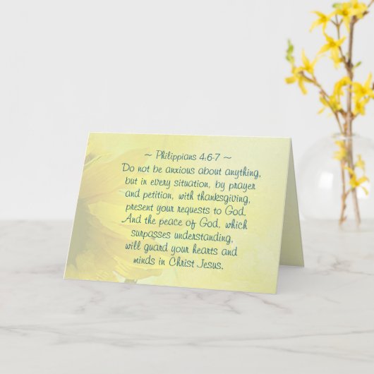 神の平和が、あなたがたの心を守るであろう。 カード (黄色い花)