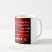 神の引用文: ジョンの1 1:9 -- "告白および許される コーヒーマグカップ (正面右)