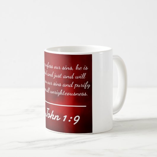 神の引用文: ジョンの1 1:9 -- "告白および許される コーヒーマグカップ (正面右)