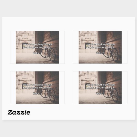 神の引用文:フィル4:13 -- "神の強与えさ" 長方形シール (シート)