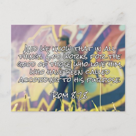 神の引用文:ロム。8:28 - – 神は善のために働く ポストカード (正面)