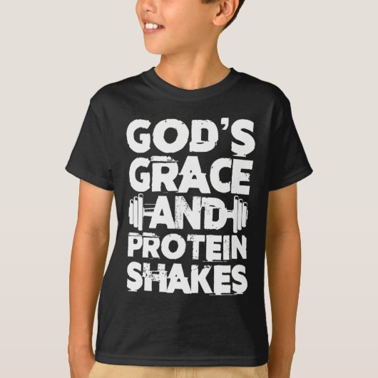 神の恵みとタンパク質のシェイクボディビルジムFi Tシャツ (正面)
