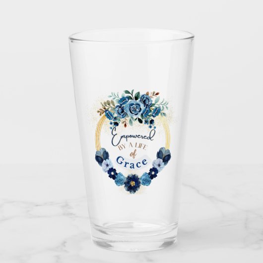 神の恵みによって権限を与えられる青い金ゴールドフローラ タンブラーグラス (正面)