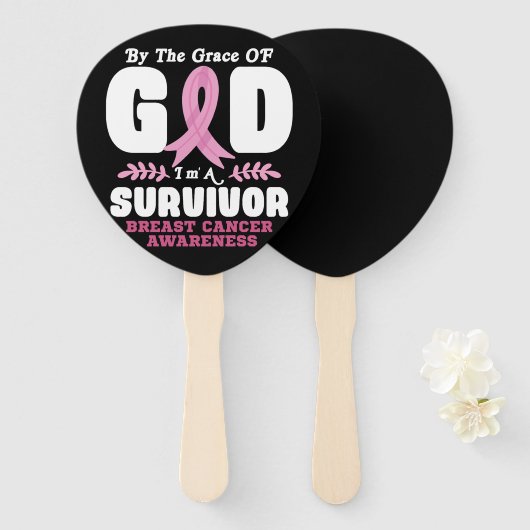 神の恵みによって生き残った乳がんで ハンドファン (正面&裏面)