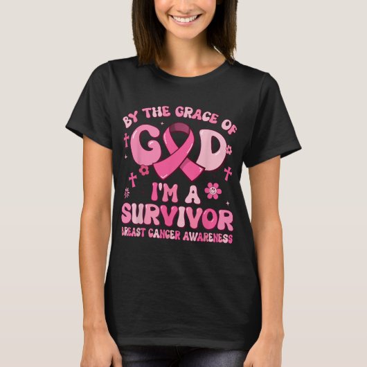 神の恵みによって生き残った乳がんSurvi Tシャツ (正面)