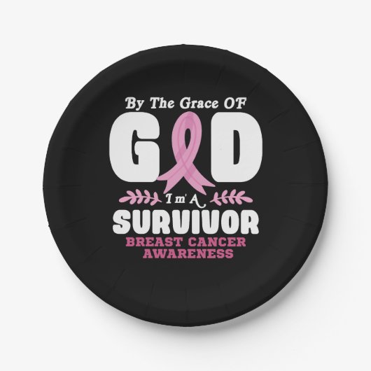 神の恵みにより私は乳がんのサバイバーです ペーパープレート (正面)