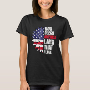神の恵みをアメリカに 愛する祖国に Usaの旗 花 Tシャツ