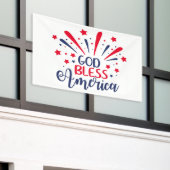 神の恵みアメリカ – 星の付いた献上品 横断幕 (ビルの外側)