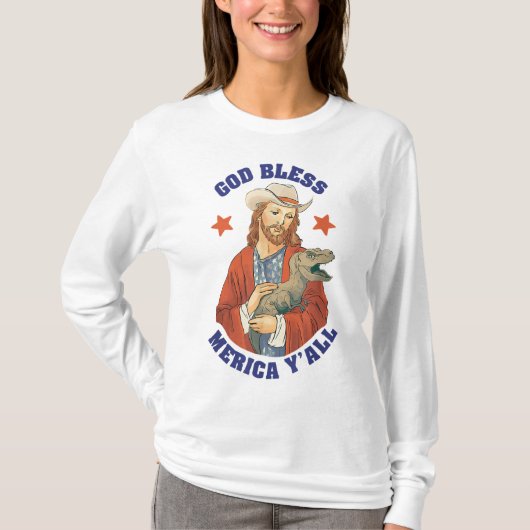 神の恵みメリカすべてイエス恐竜カウボーイハット Tシャツ (正面)