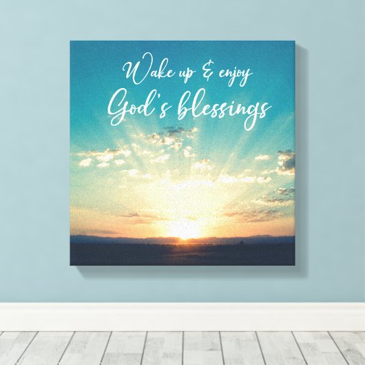 神の恵み引用文と初期の日の出の梁 キャンバスプリント (インサイチュ (ウッドフロア))