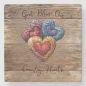 神の恵み私たちの国のハートウッド素朴デザイン ストーンコースター (正面)