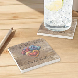 神の恵み私たちの国のハートウッド素朴デザイン ストーンコースター