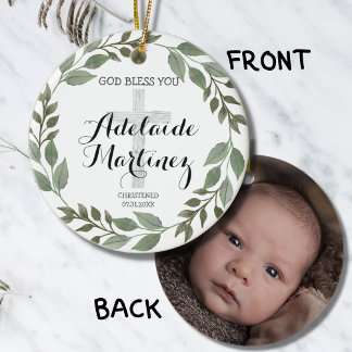 神の恵み《キリスト教》洗礼式や命名式バプティスグリーンボタニカル セラミックオーナメント