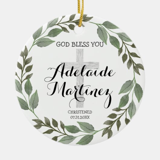 神の恵み《キリスト教》洗礼式や命名式バプティスグリーンボタニカル セラミックオーナメント (正面)