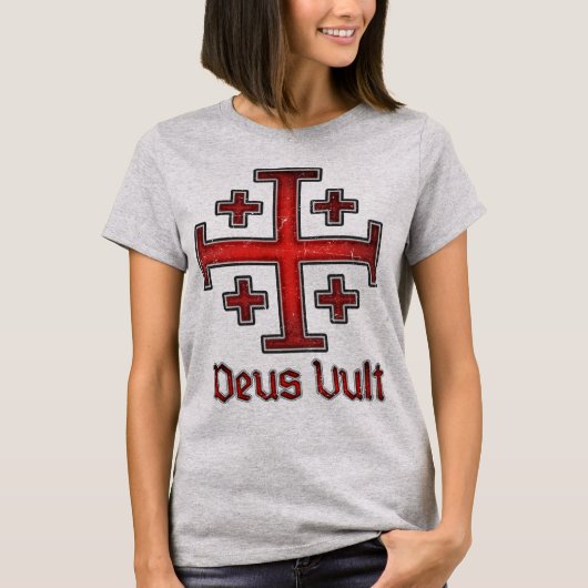 神の意志 騎士団 テンプル騎士 十字軍 十字架 キリスト教 Tシャツ (正面)
