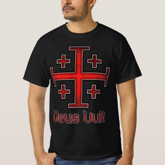 神の意志 騎士団 テンプル騎士 十字軍 十字架 キリスト教 Tシャツ (正面)