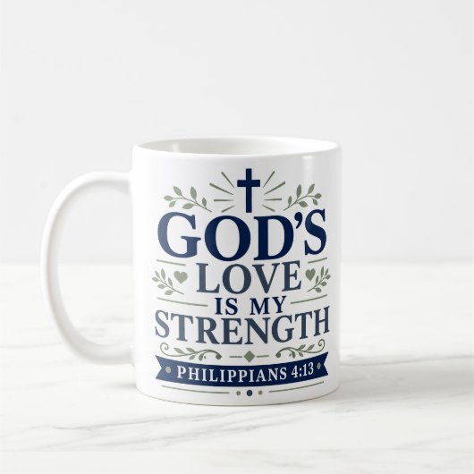 神の愛が私の力 Daily Faith Quote コーヒーマグカップ (左)