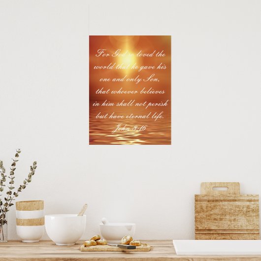 神の愛の聖句ヨハネ3:16 ポスター (キッチン)