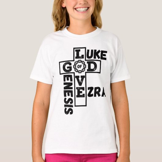 神の愛の聖書的クロスワードガール Tシャツ (正面)