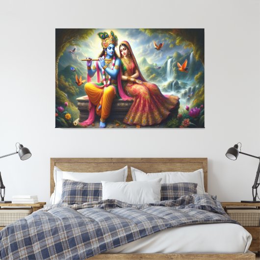 神の愛の芸術:クリシュナラダ,スピリチュアル神 キャンバスプリント (インサイチュ (寝室))