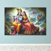 神の愛の芸術:クリシュナラダ,スピリチュアル神 キャンバスプリント (インサイチュ (ウッドフロア))