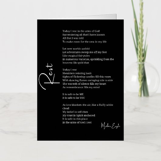 神の愛の詩の腕の中に残る 箔グリーティングカード (正面)