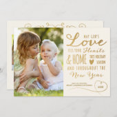 神の愛エレガント金ゴールド型クリスマスフォトアイボリー シーズンカード (正面/裏面)