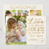 神の愛エレガント金ゴールド型クリスマスフォトアイボリー シーズンカード (正面/裏面)