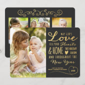 神の愛エレガント金ゴールド型クリスマスフォトブラック シーズンカード (正面/裏面)