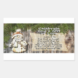 神の愛祝の賜物，ヨハネ3:16クリスマス 長方形シール