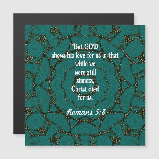 神の愛聖なる書物、 経典引用文ローマ5:8 (正面/裏面)