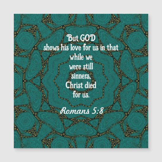 神の愛聖なる書物、 経典引用文ローマ5:8 (正面)