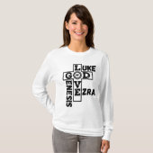 神の愛Biblicalクロスワード女性の長袖 Tシャツ (正面フル)