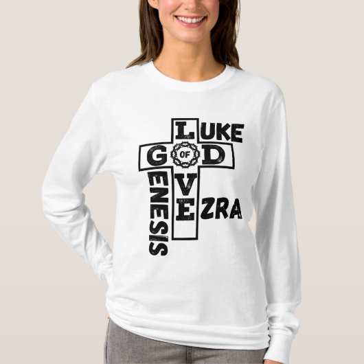 神の愛Biblicalクロスワード女性の長袖 Tシャツ (正面)