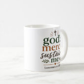 神の慈悲が私を支える 励ましのクリスチャン引用句 コーヒーマグカップ (正面右)