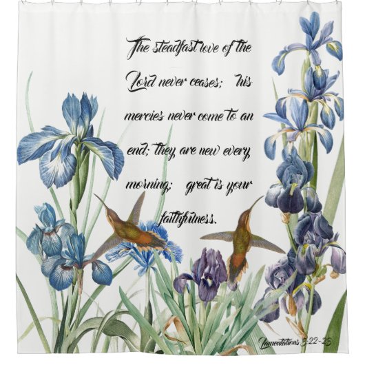 神の慈悲のハチドリのアイリス花のシャワー・カーテン シャワーカーテン (正面)