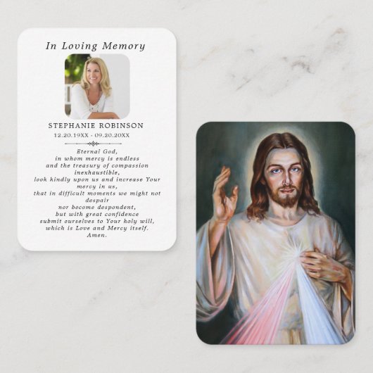 神の慈悲カトリックのイエス葬儀祈りの言葉カード 名刺 (正面/裏面)