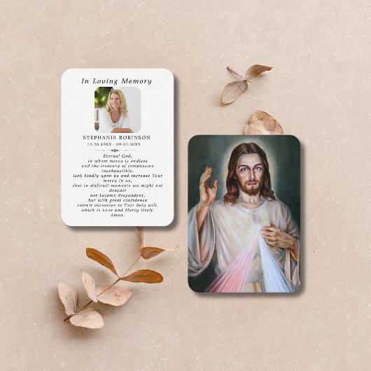 神の慈悲カトリックのイエス葬儀祈りの言葉カード 名刺